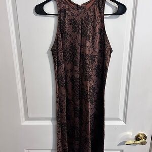 Vintage Brown and Black Floral Midi Dress